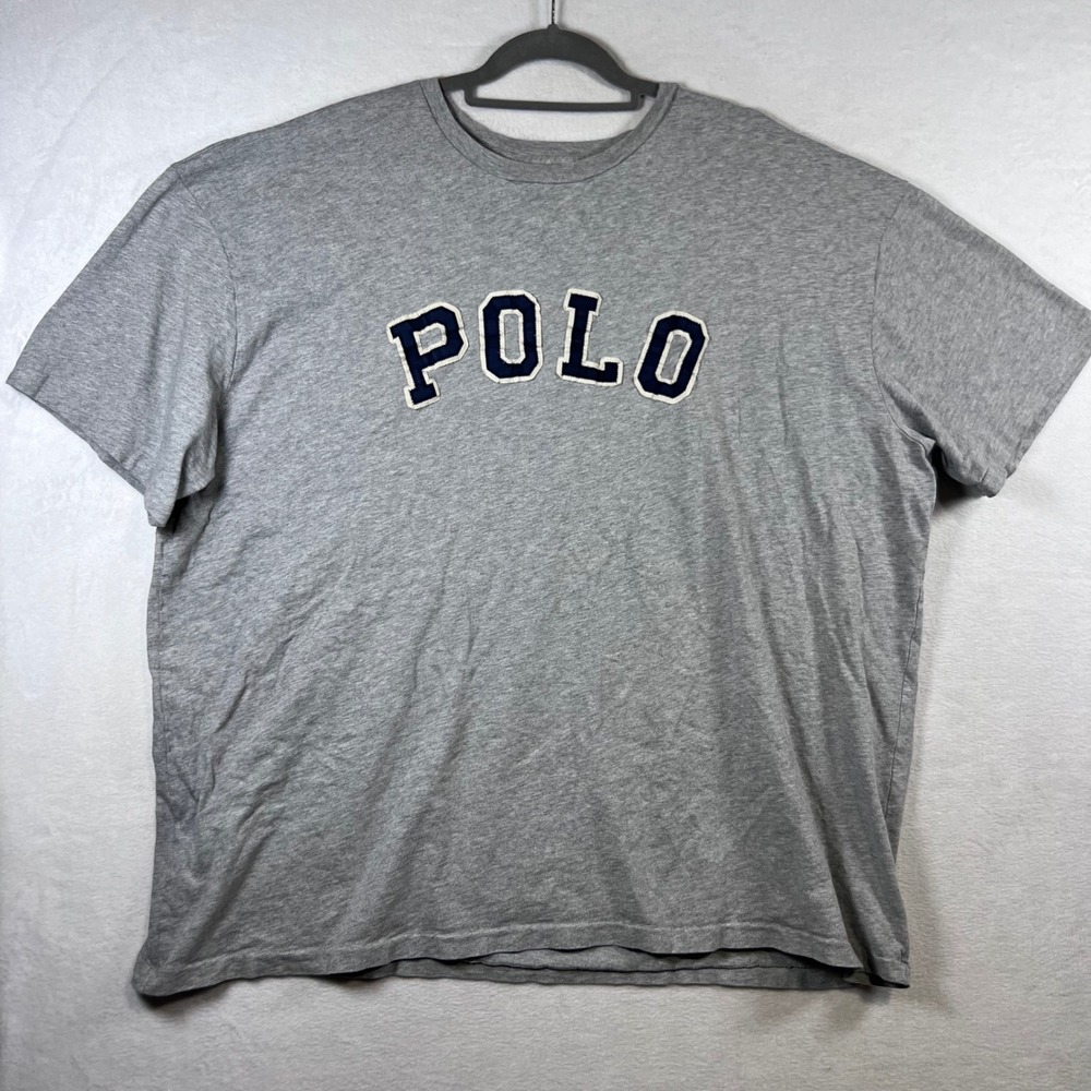 Polo Ralph Lauren Mens 3XB Big & Tall T-Shirt Gray Navy Blue Applique Logo Tee